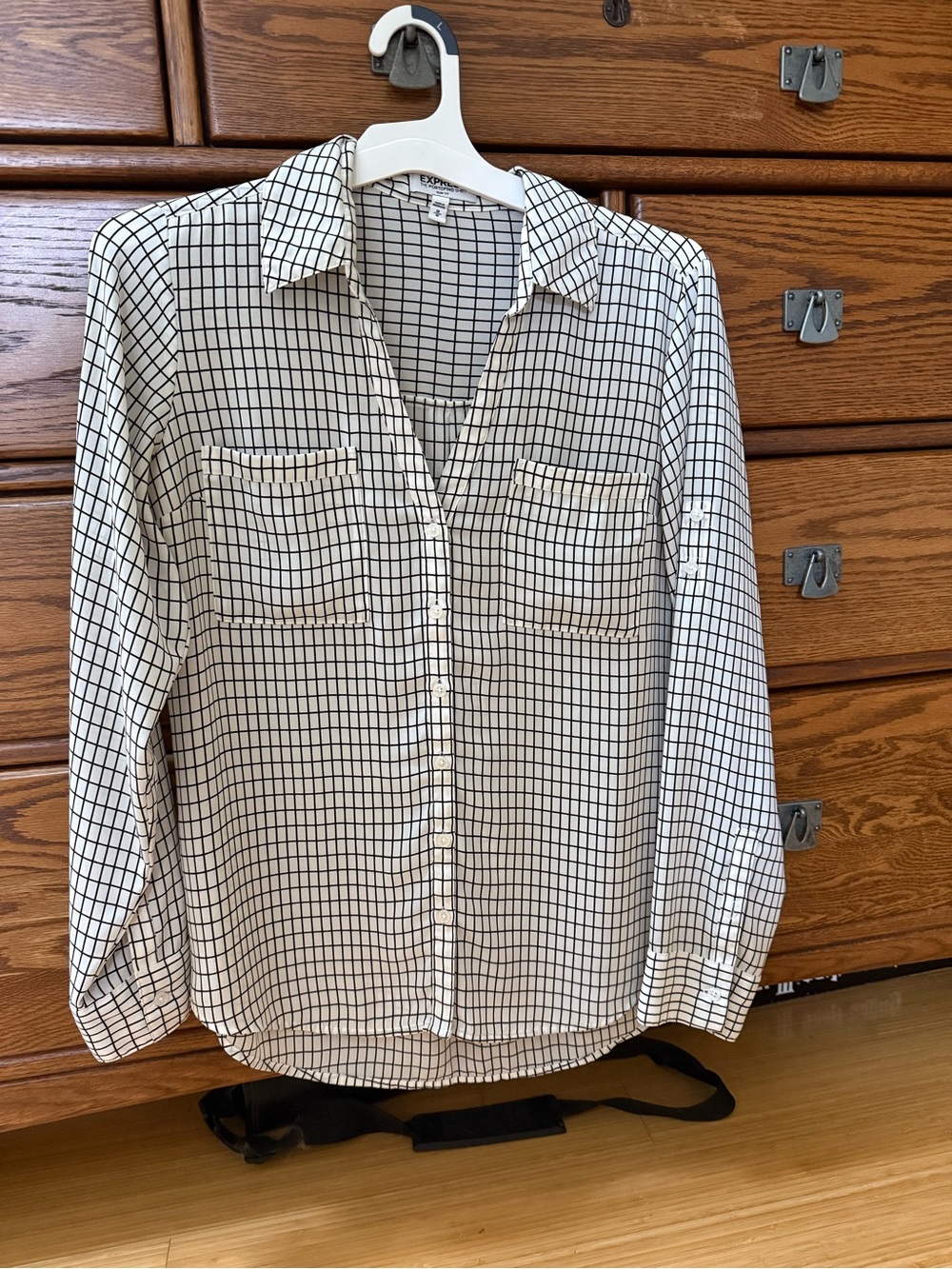 Express Black and White Grid Button-Down Shirt